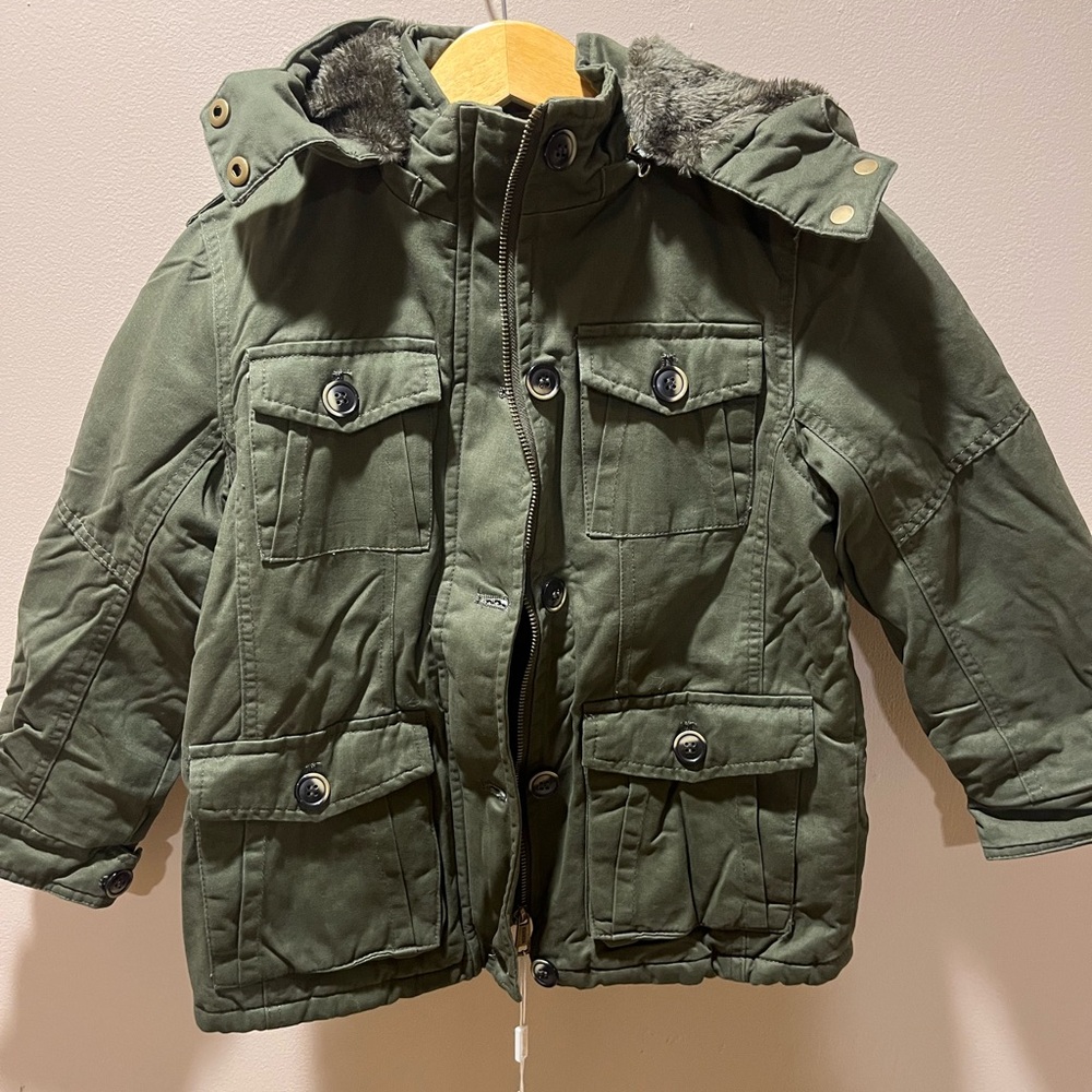 Olive Green Kids Puffer Jacket with Hood